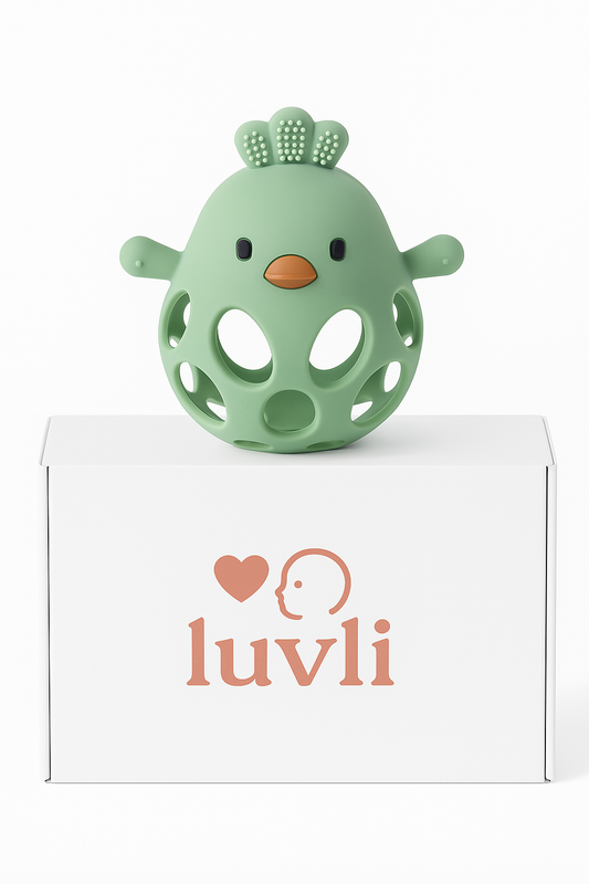 Luvli Silicone Baby Rammelaar & Bijtspeeltje – Groen Kuikentje